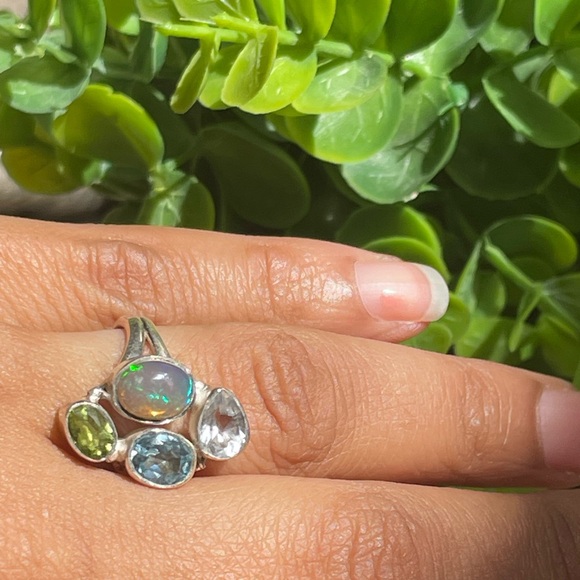 925 Sterling Silver natural Multi-Stone Fire Opal Ring,Topaz Peridot, OS - Picture 12 of 13
